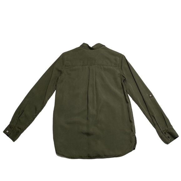 Express Lyocell Convertible Roll-Tab Sleeve Button Down Blouse Green Sz S - Picture 2 of 10